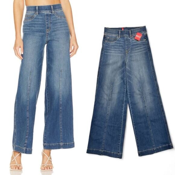 NWT Spanx Seamed Front Wide Leg Jean S Boho Staple Capsule Wardrobe Classic - Picture 1 of 9
